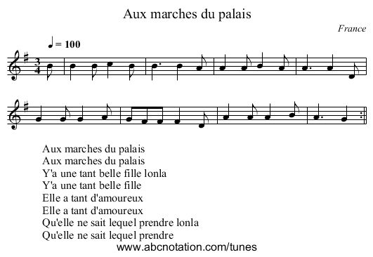 Aux marches du palais - staff notation