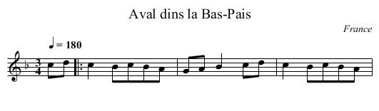 Aval dins la Bas-Pais - staff notation