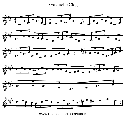 Avalanche Clog - staff notation