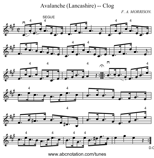 Avalanche (Lancashire) -- Clog - staff notation
