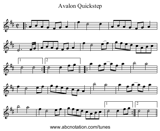 Avalon Quickstep - staff notation