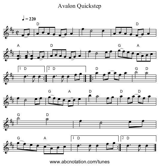 Avalon Quickstep - staff notation