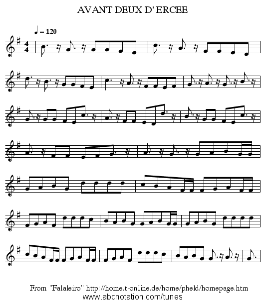 AVANT DEUX D' ERCEE - staff notation