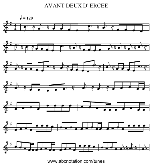 AVANT DEUX D' ERCEE - staff notation