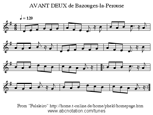 AVANT DEUX de Bazouges-la-Perouse - staff notation
