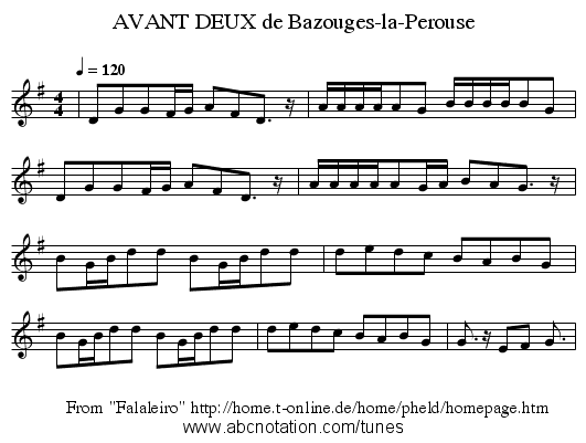 AVANT DEUX de Bazouges-la-Perouse - staff notation