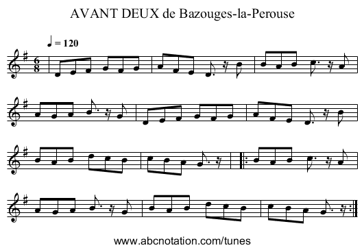 AVANT DEUX de Bazouges-la-Perouse - staff notation