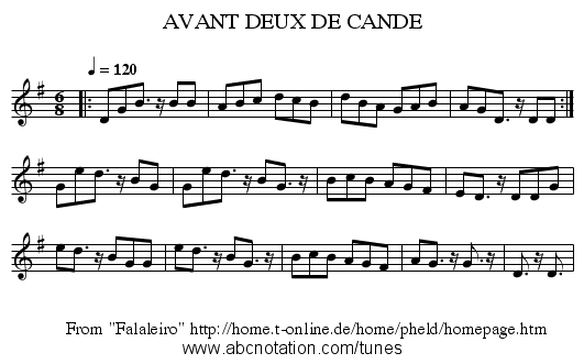 AVANT DEUX DE CANDE - staff notation