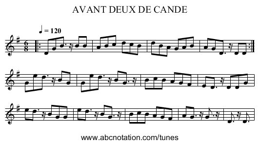 AVANT DEUX DE CANDE - staff notation