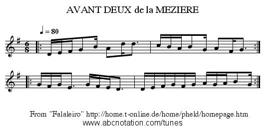 AVANT DEUX de la MEZIERE - staff notation