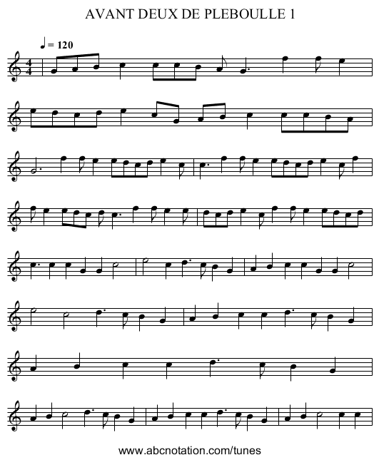 AVANT DEUX DE PLEBOULLE 1 - staff notation
