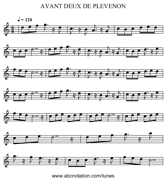 AVANT DEUX DE PLEVENON - staff notation