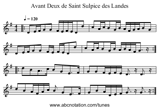 Avant Deux de Saint Sulpice des Landes - staff notation