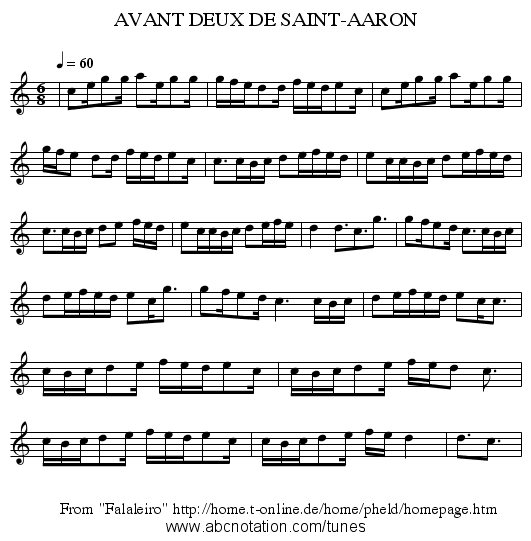 AVANT DEUX DE SAINT-AARON - staff notation