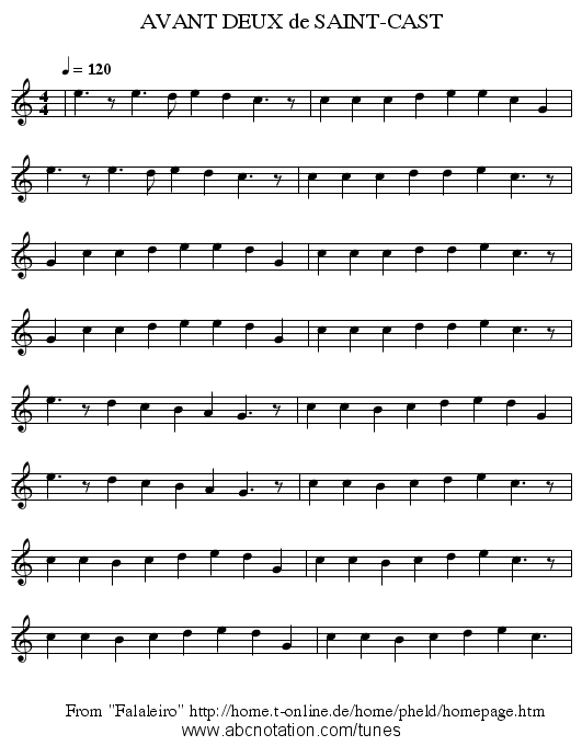AVANT DEUX de SAINT-CAST - staff notation