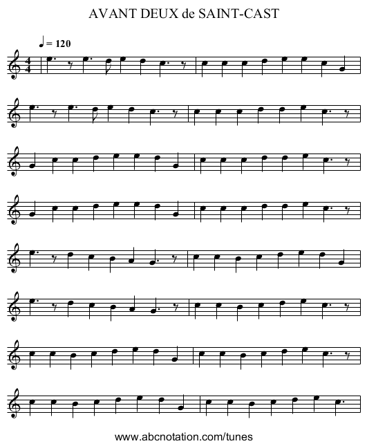 AVANT DEUX de SAINT-CAST - staff notation