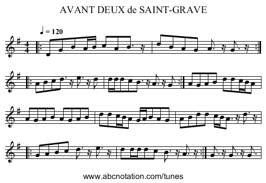 AVANT DEUX de SAINT-GRAVE - staff notation