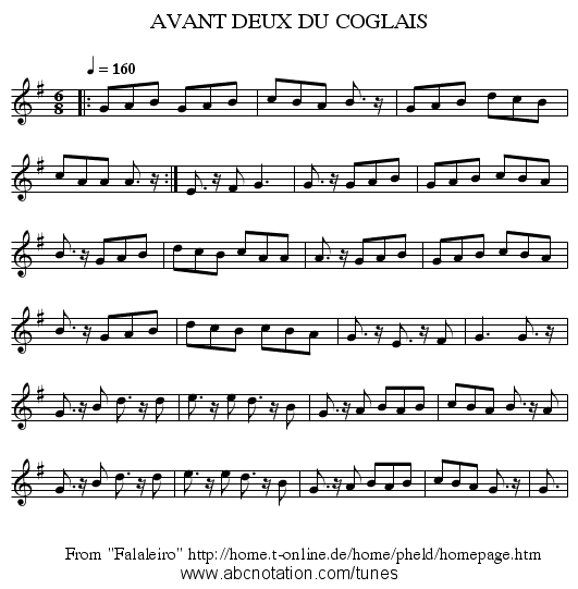 AVANT DEUX DU COGLAIS - staff notation