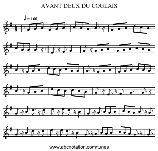 AVANT DEUX DU COGLAIS - staff notation