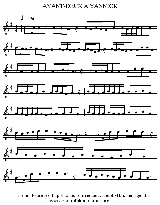 AVANT-DEUX A YANNICK - staff notation