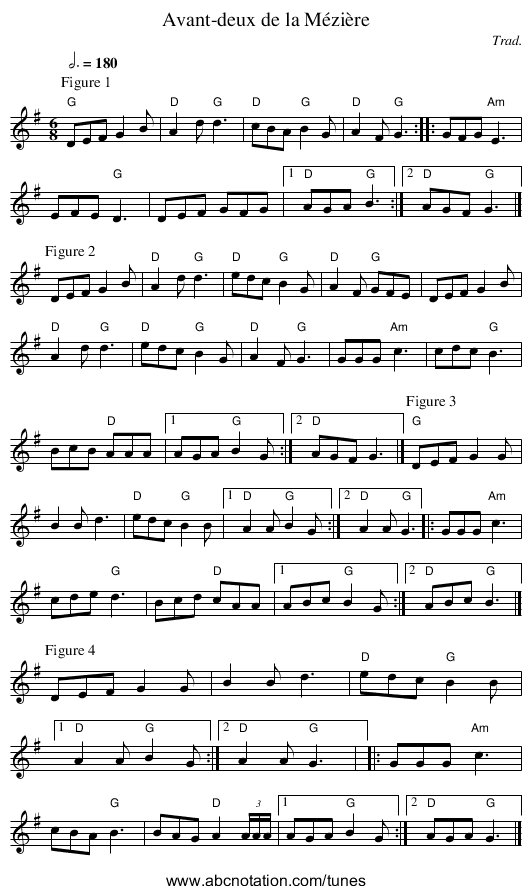 Avant-deux de la Mézière - staff notation