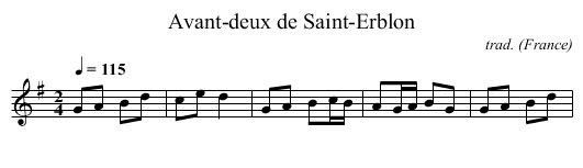 Avant-deux de Saint-Erblon - staff notation