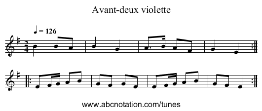 Avant-deux violette - staff notation