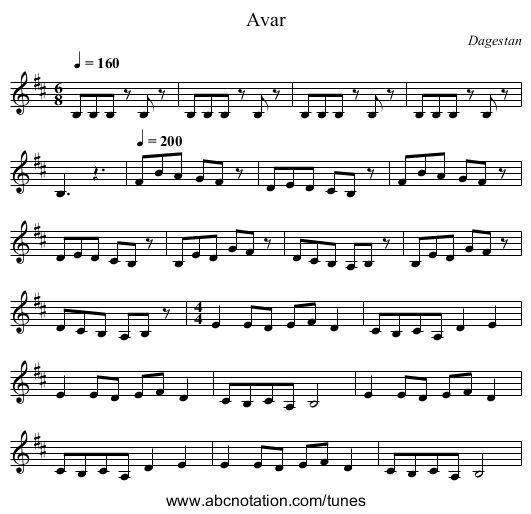 Avar - staff notation