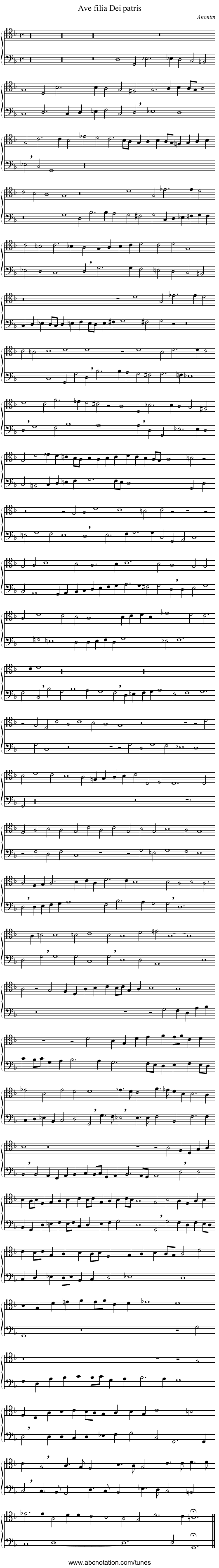 Ave filia Dei patris - staff notation