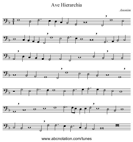 Ave Hierarchia - staff notation