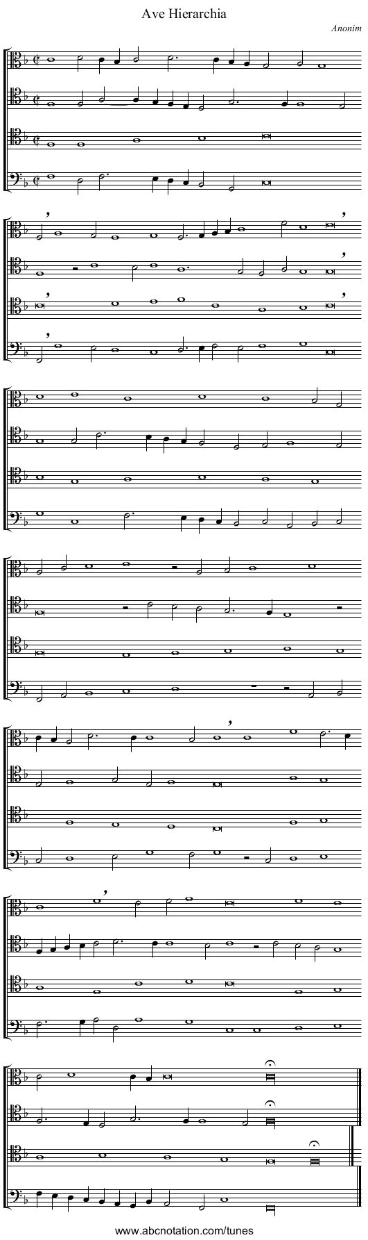 Ave Hierarchia - staff notation
