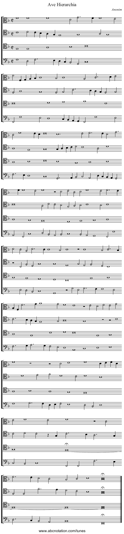 Ave Hierarchia - staff notation