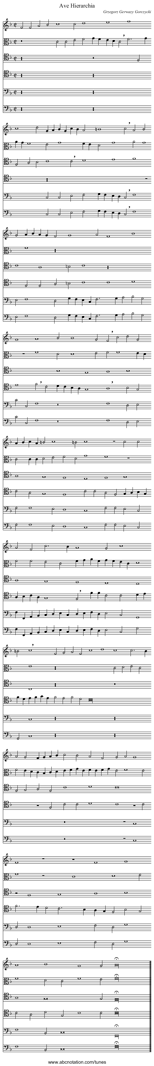 Ave Hierarchia - staff notation