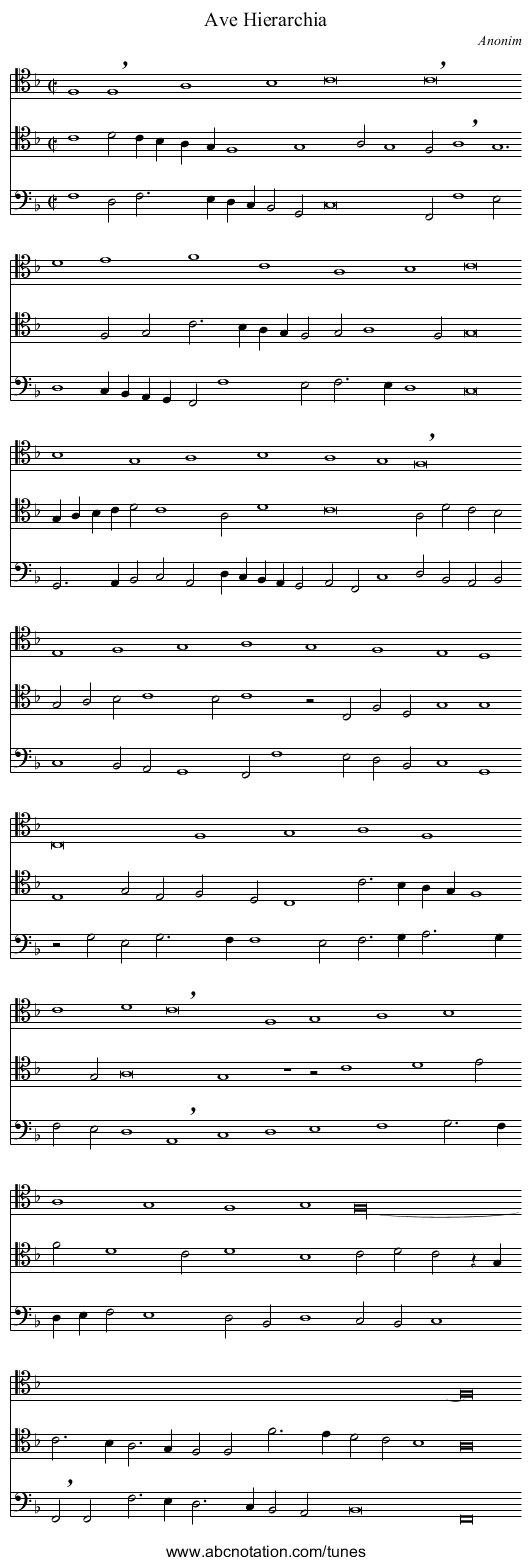Ave Hierarchia - staff notation
