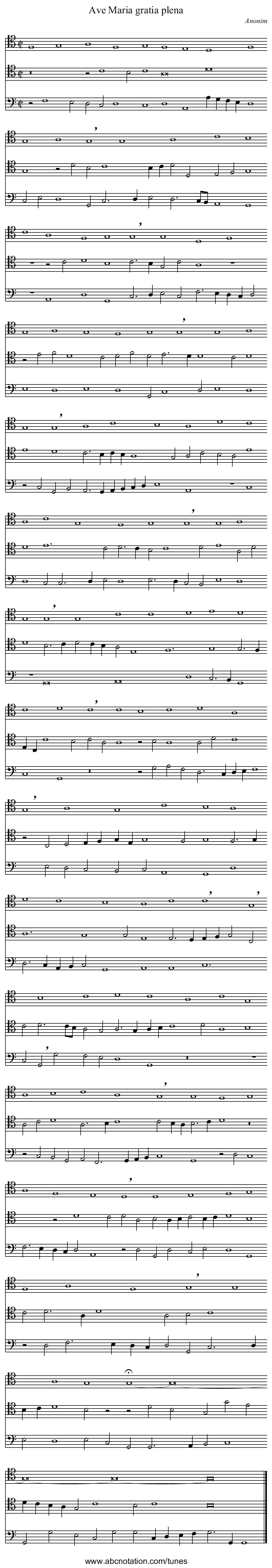 Ave Maria gratia plena - staff notation