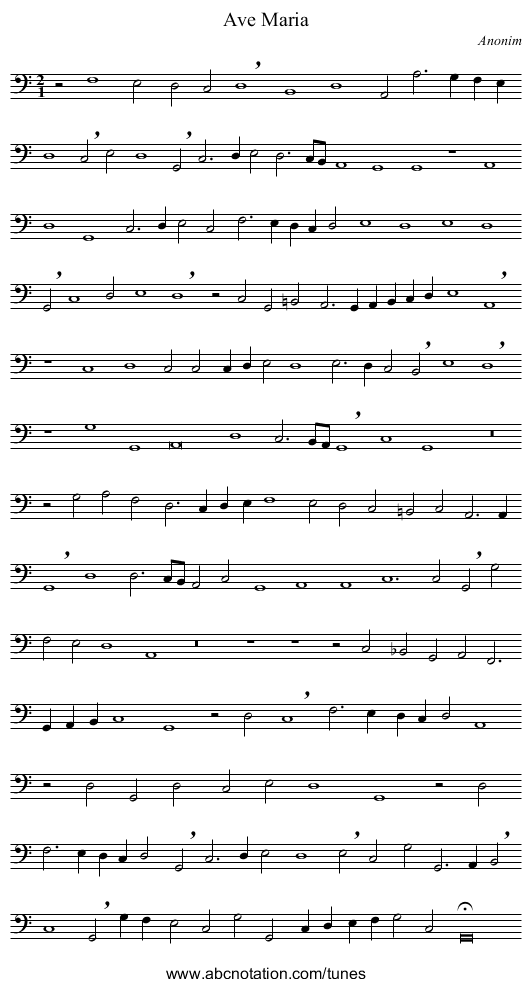 Ave Maria - staff notation