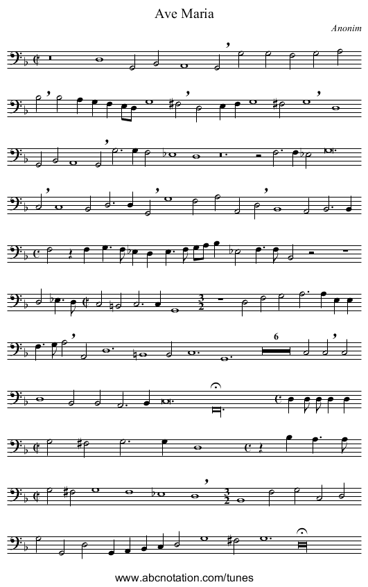 Ave Maria - staff notation