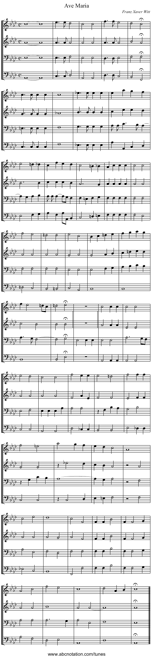 Ave Maria - staff notation