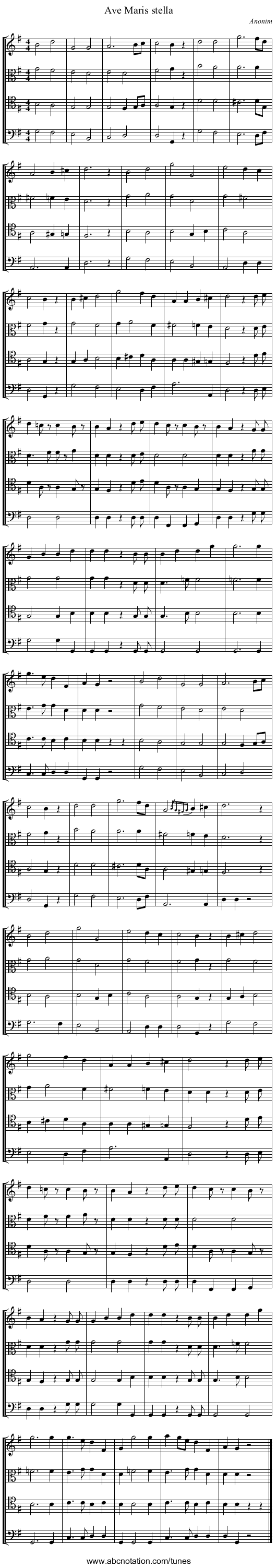 Ave Maris stella - staff notation