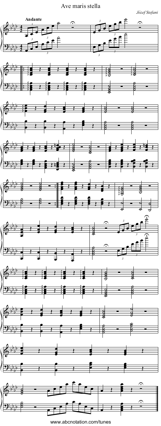Ave maris stella - staff notation