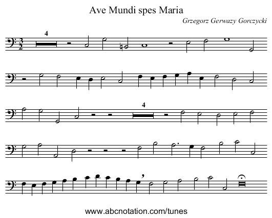 Ave Mundi spes Maria - staff notation