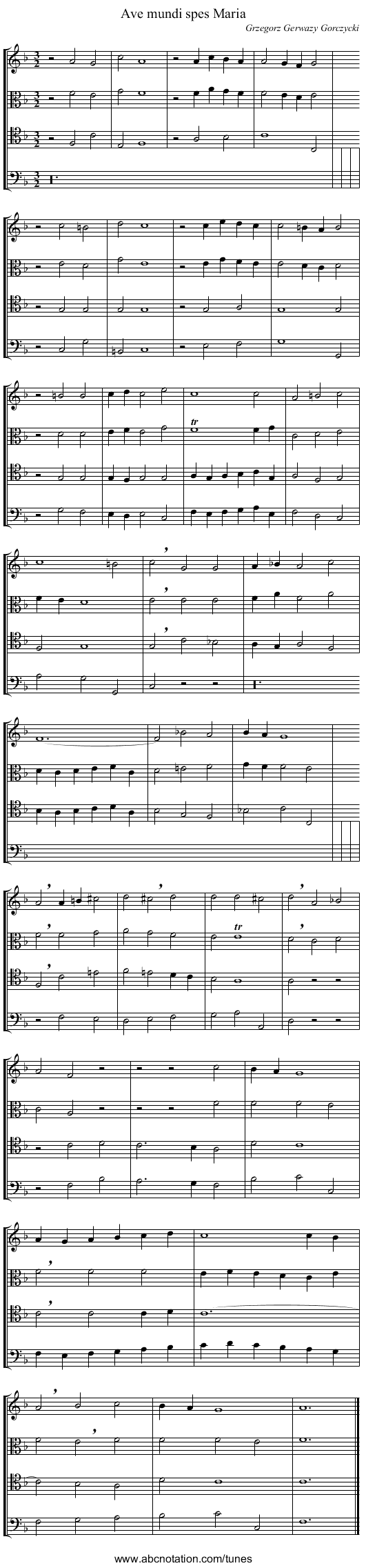 Ave mundi spes Maria - staff notation