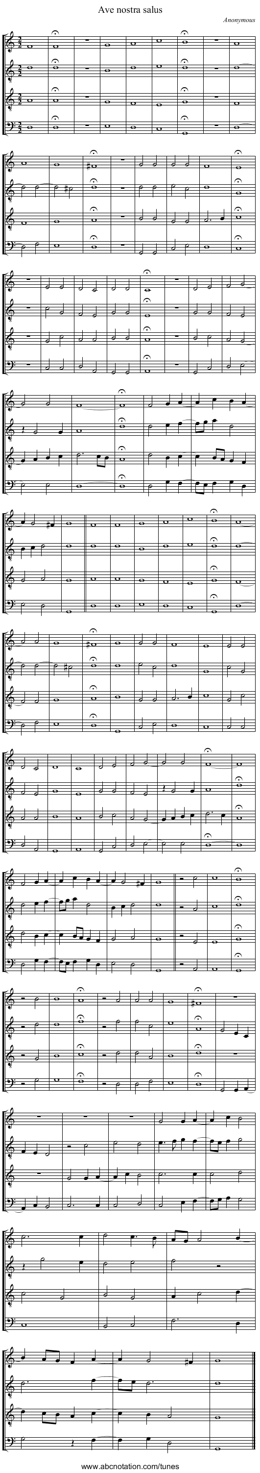 Ave nostra salus - staff notation