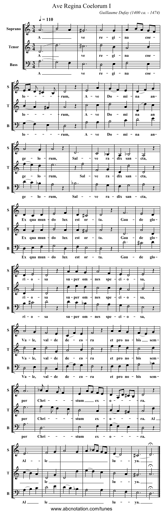 Ave Regina Coelorum I - staff notation