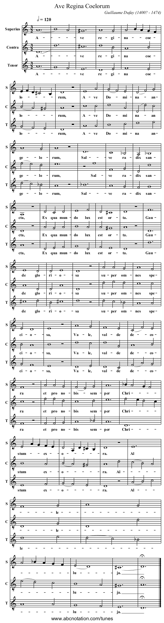 Ave Regina Coelorum - staff notation