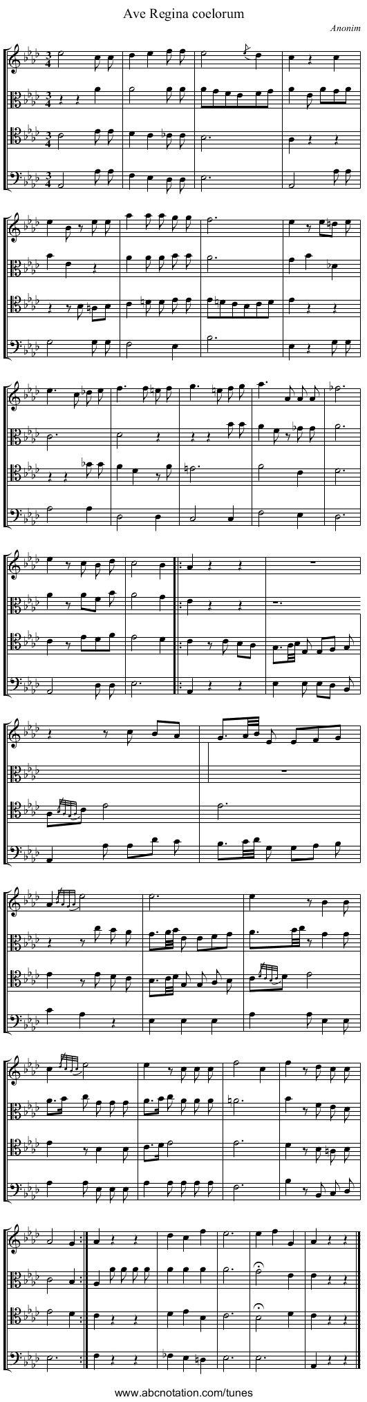 Ave Regina coelorum - staff notation