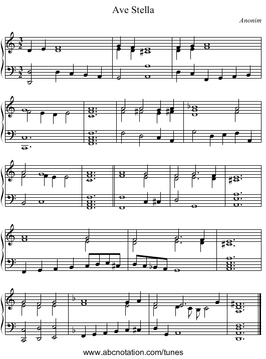 Ave Stella - staff notation