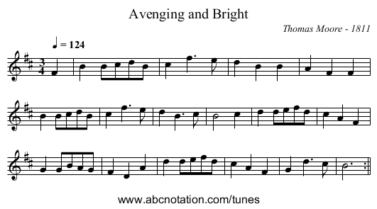 Avenging and Bright - staff notation