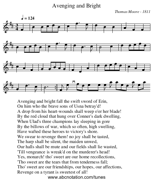 Avenging and Bright - staff notation