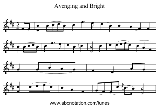 Avenging and Bright - staff notation